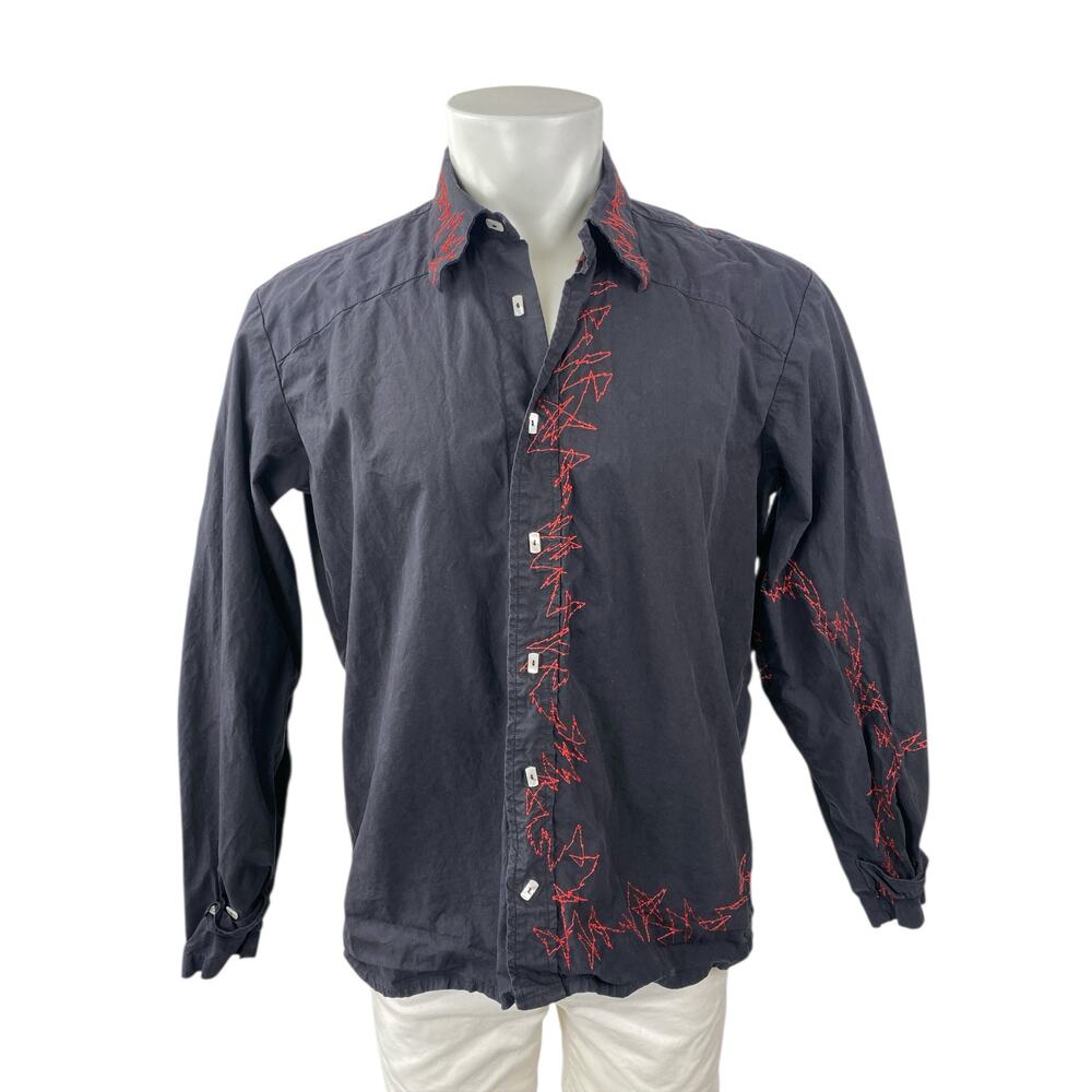 E-Play Men's Black Long Sleeve Stitch Casual Career Button Down Shirt Top Size L